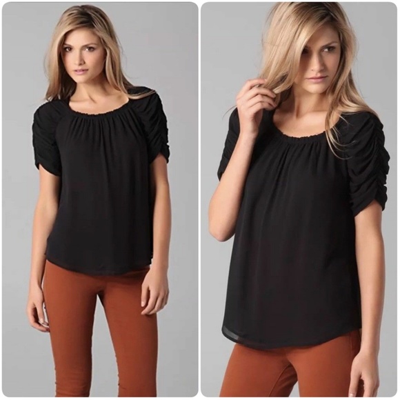 Joie Tops - Joie Aaliyah Black Silk Ruched Sleeve Blouse Top